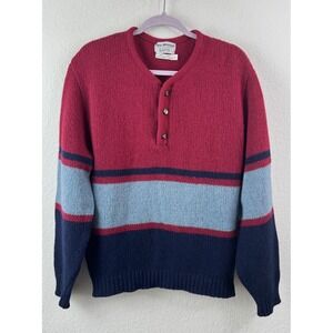 Vintage Pro-Master 100% Shetland Wool Henley Sweater Pullover Men's L USA 90s